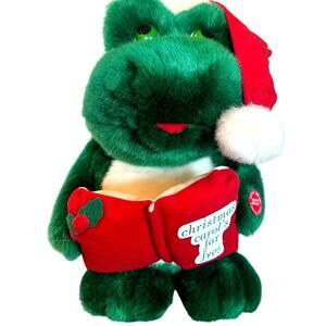 Vtg JCPenney Croaking Santa Frog Sings Jingle Bells Toad Green Plush 13" Stuffed